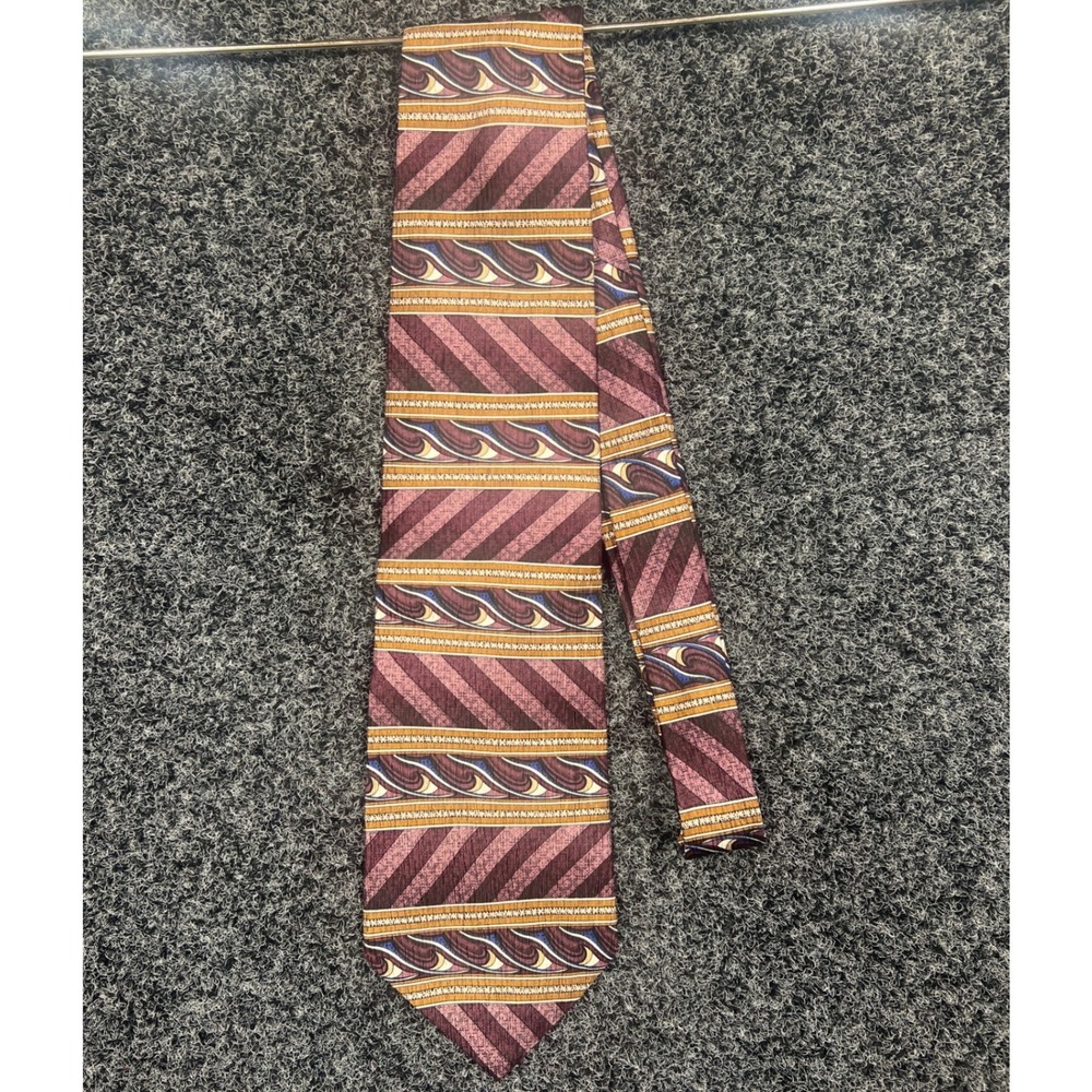 Vintage Evan Picone Tie Mens OS Burgundy Wave Geometric Silk Necktie Classic